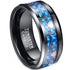 Men's 8mm Tungsten Beveled Edges Gradient Blue EKG Lifeline Heart Wedding Band